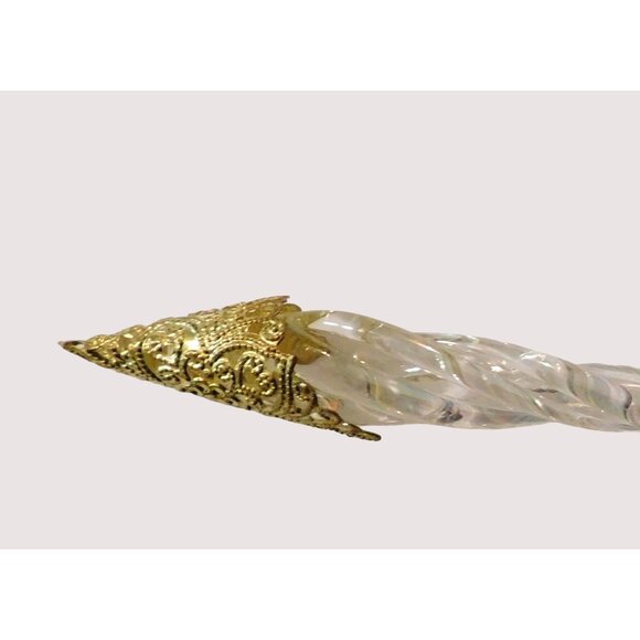 Set of 3 Vintage Icicle Ornaments Gold Metal Top Christmas Holiday Tree 6 Inch - Picture 3 of 5